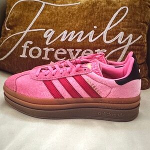 Adidas Vibrant Pink Sneakers with Red Stripes Youth Size 4.5